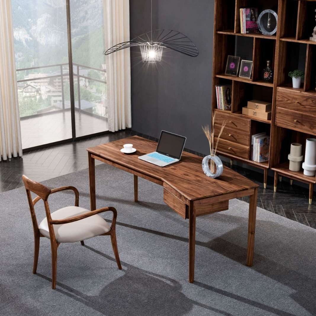 哇噢多人写字台现代工作台全黑胡桃木办公桌原木黑色加长办公桌