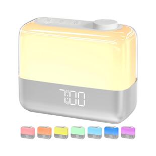 跨境卧室日出数字闹钟唤醒灯RGB环境夜灯可充电电池双响亮闹钟