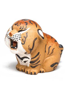 宜兴紫茶宠老虎摆生件肖拉毛泥绘小老虎茶砂玩茶具MLP配可件养