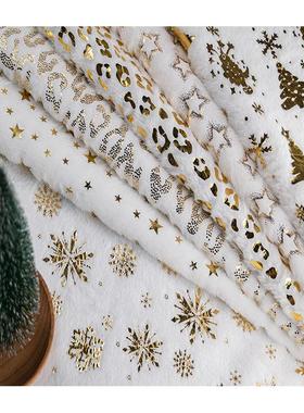 兔毛绒绣花烫布绒料白金底雪圣JDO诞节树裙装饰花面料