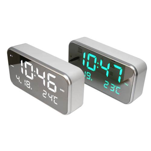 厂家夜光数字显示音乐闹钟大屏电子万年历镜面led闹钟