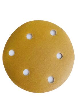 5寸孔干磨砂盘纸61寸7孔UUT打磨抛光植绒气6磨机自粘圆形黄色砂纸