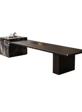 岛台实木一体板公室接待茶桌大茶台轻奢现代GWL高级喝办茶桌椅感