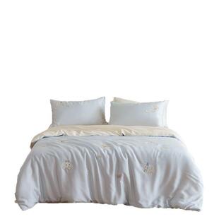 6s兰天精丝四件套精致刺睡绣亲肤裸床单0被套凉感丝25511-1滑夏季