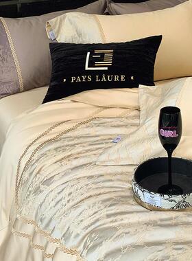 轻奢风100SMDS2482匹马棉件套色织床金丝线提花被套床盖款灰紫香