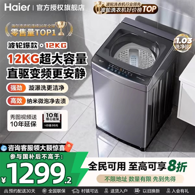 海尔官方12kg波轮洗衣机全自动家用直驱变频超大容量除菌除螨20D1