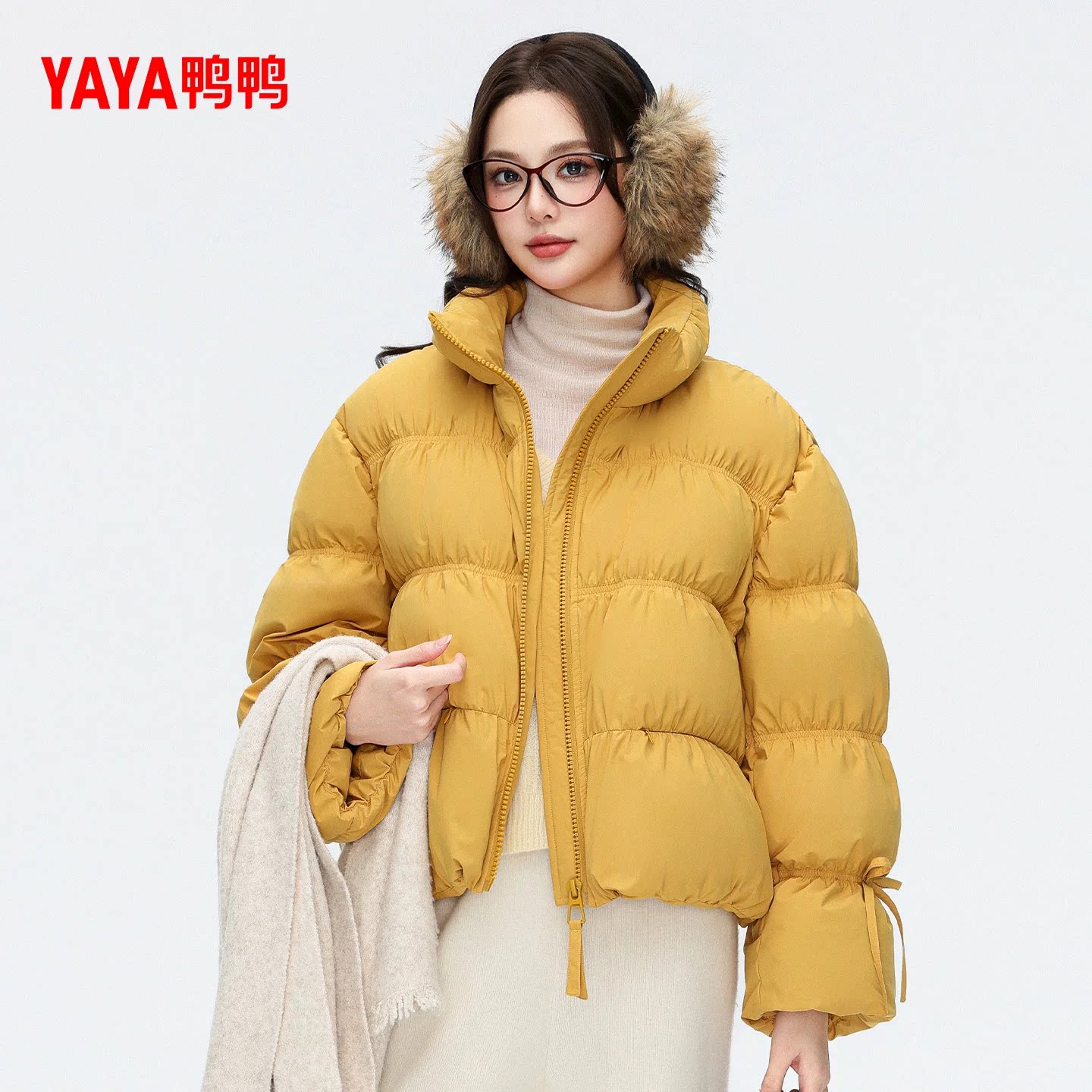 鸭鸭2026反季新款短款羽绒服女立领泡芙面包服加厚保暖休闲外套
