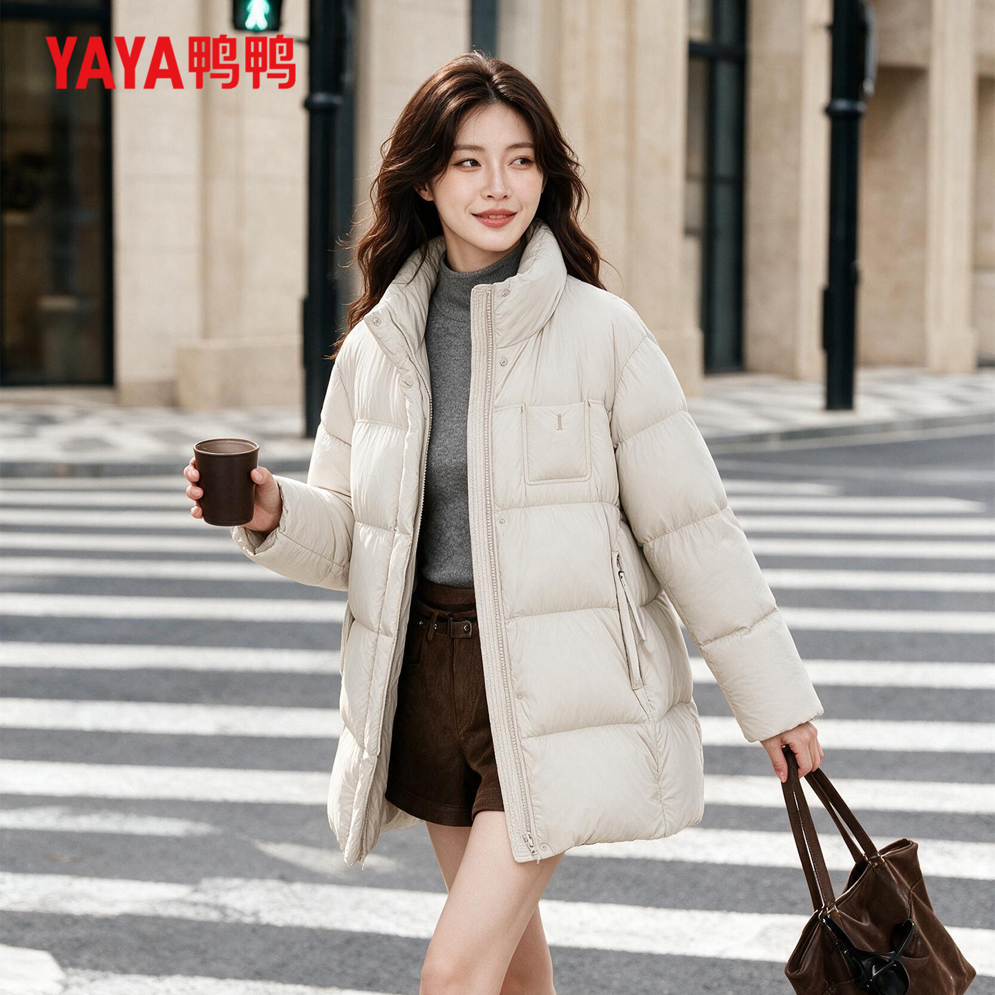 YAYA鸭鸭2026冬新款羽绒服女士小个子中长款立领百搭加厚保暖外套