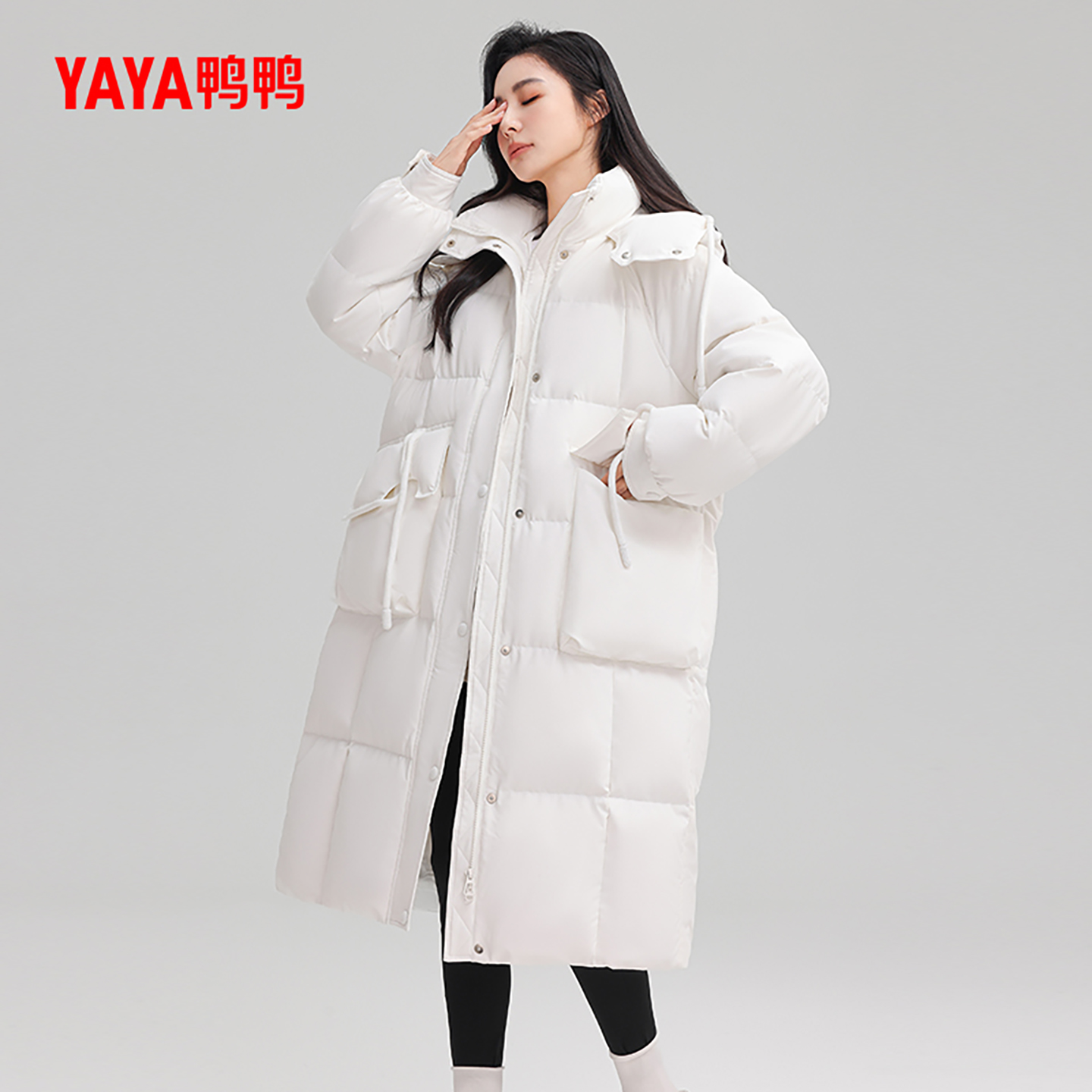 鸭鸭时尚休闲长款羽绒服女