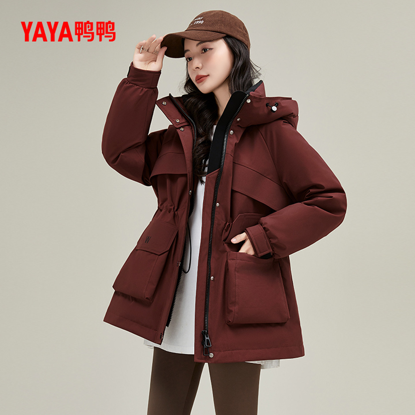 鸭鸭时尚中长款羽绒服外套