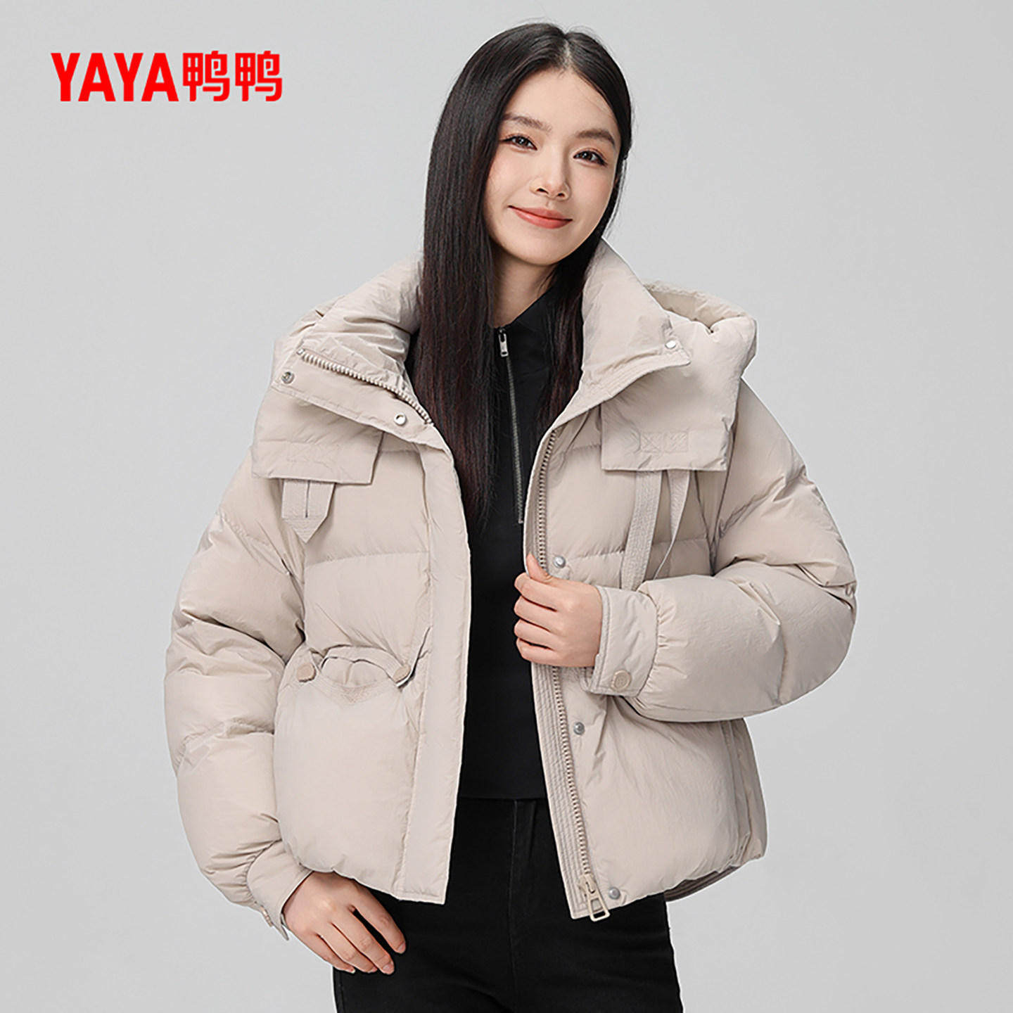 鸭鸭羽绒服女2024秋冬季新品短款高克重时尚连帽加厚鸭绒保暖外套