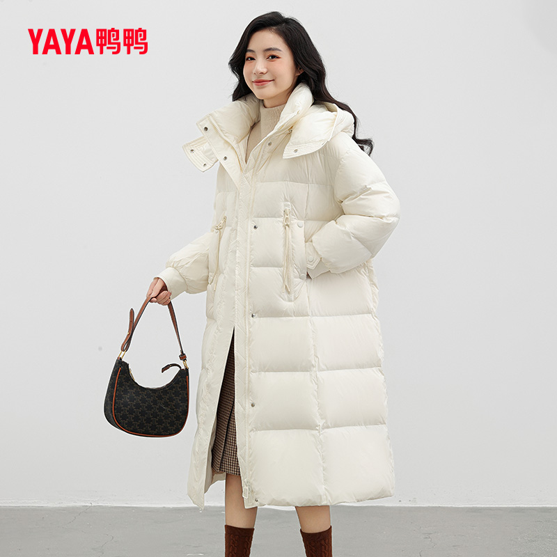 鸭鸭羽绒服女2023年冬季新品长款加厚保暖可拆卸帽保暖外套J