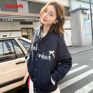 YAYA鸭鸭羽绒服女2025年新春秋美式蝴蝶结运动休闲百搭棒球服外套