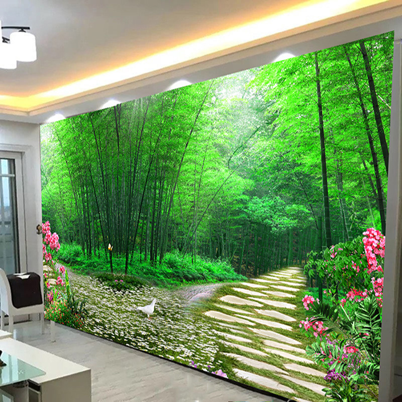 自粘风景海景山水树林森林壁纸墙贴画温馨卧室客厅背景装饰墙壁画