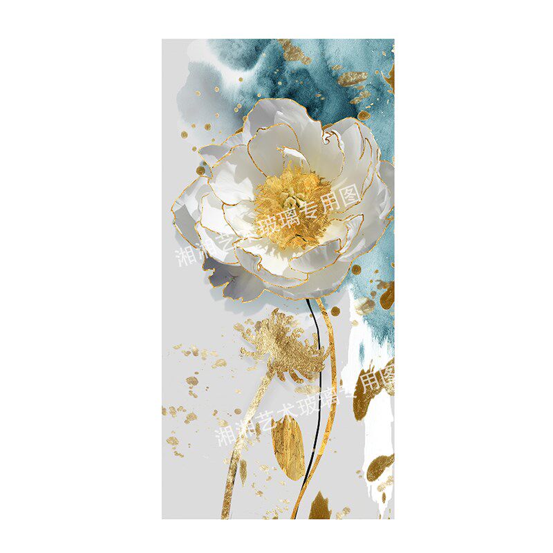 定制入户屏风艺术玻璃客厅风钢化雕刻浮雕U现代荷花虞美人