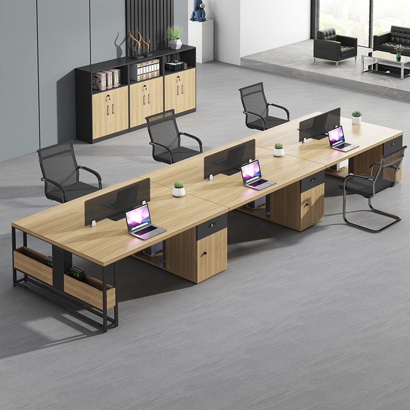 员工办公桌椅现代职员桌四人位人带屏风带柜抽屉