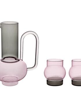 三晶粉色件套北欧玻淳璃杯壶装泡茶SJ221110高硼硅耐高温大容量1