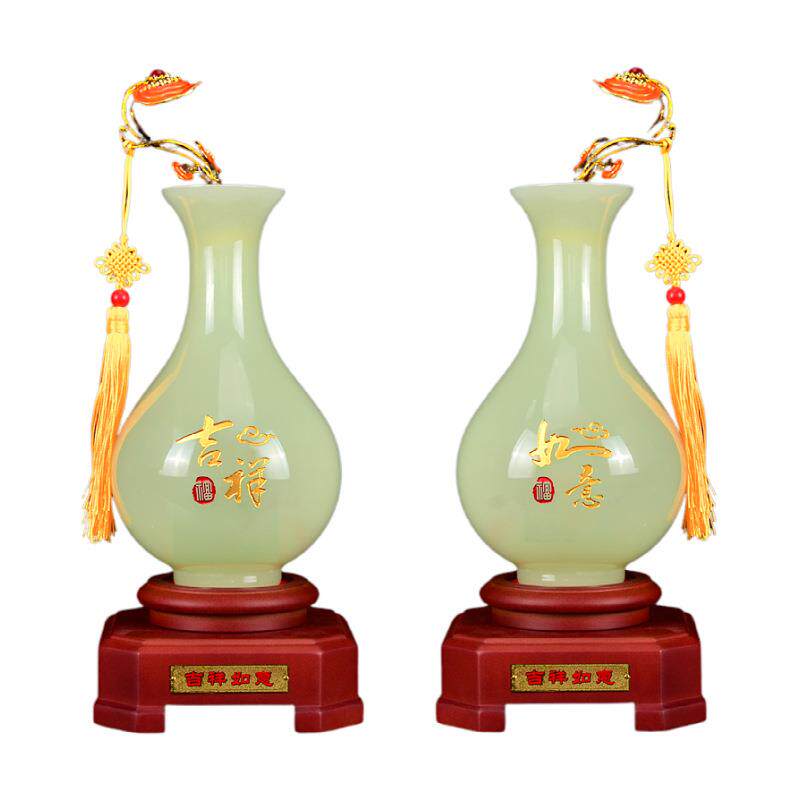 富贵吉祥琉璃玉花瓶摆件酒柜电视柜装饰品保险开门红礼品