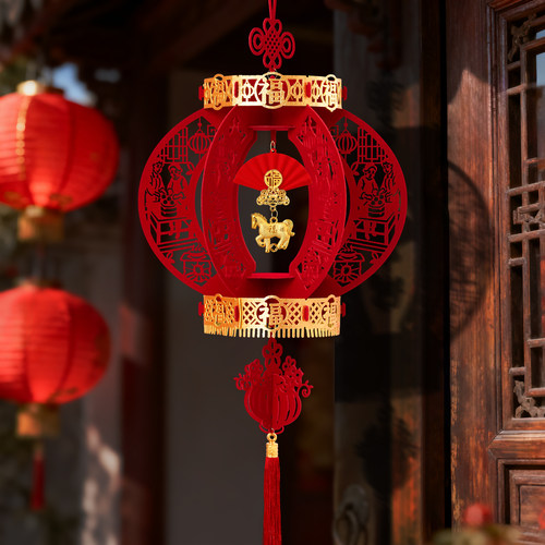 2026马年灯笼挂饰布置新年装扮古风福字花灯挂件加厚绒布宫灯元旦