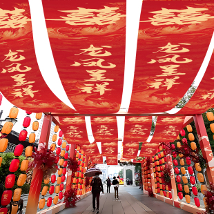 结婚场景布置纱幔婚礼天幕吊顶装饰条幅婚庆院子酒店装扮拉花拉旗