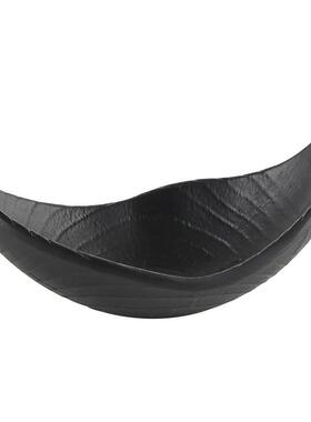 侘寂风仿碳化实木果盘摆件样板房售楼处抽象月牙小船零食盘装饰品