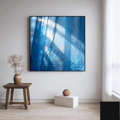 现代简约蓝色树林风景客厅装饰画雪后晴天小众艺术高级感方形挂画