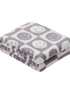 朗高ins超火的棋盘格笑脸毯子半边绒针织线毯沙发加厚盖毯软装搭