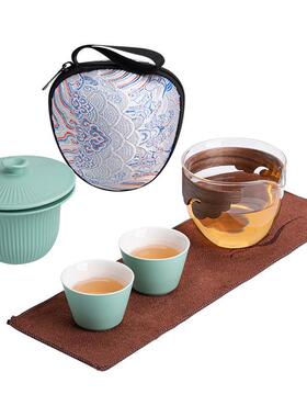 故宫旅行收纳小套装便携耐热玻璃一壶二杯茶水分离快客杯泡茶器