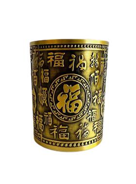 铜工艺品铜摆件精雕百福笔筒浮雕百福笔筒办公室摆件