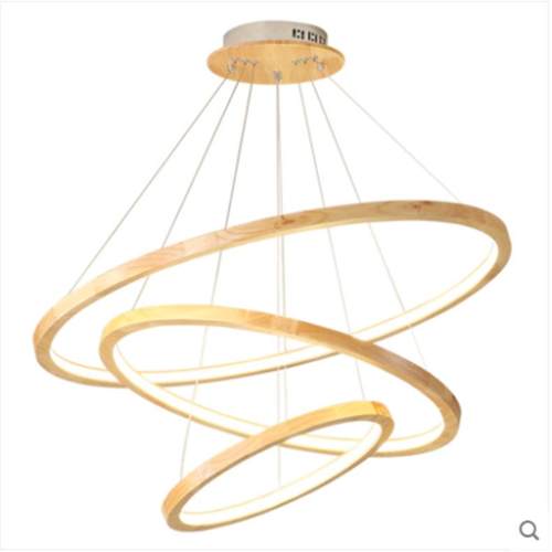北欧现代简约个性光环圆圈小爱客厅吧台书房LED实木餐吊灯2018