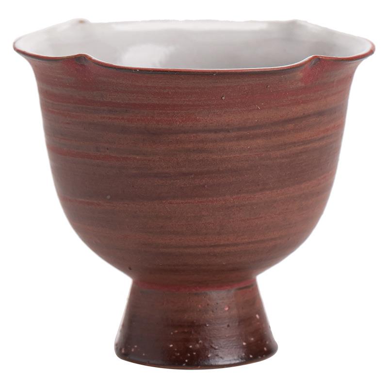 侘寂元风粉引茶兮功葵口杯高fen10xin脚陶瓷主人杯个人专用杯夫茶