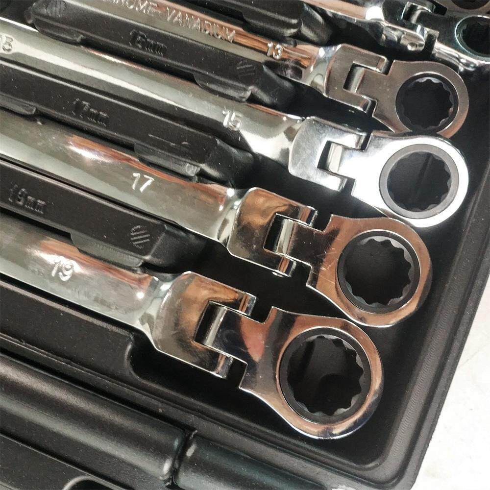 12PC活动头固定头两用棘轮扳手组套开口梅花快速机修汽修扳手