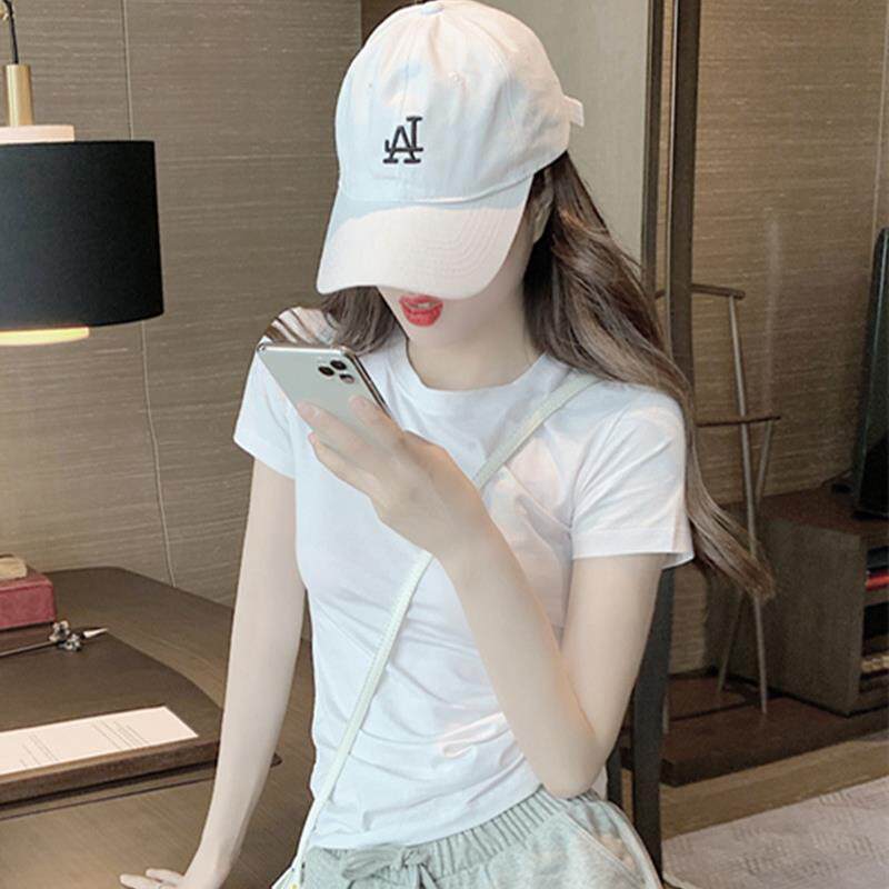 白色t恤女夏季2024年新款韩版ins潮简约修身显瘦纯色紧身短袖上衣