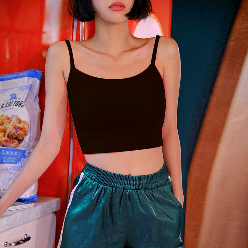 纯棉黑色短款露脐吊带背心女夏高腰打底内搭外穿性感紧身小背心潮