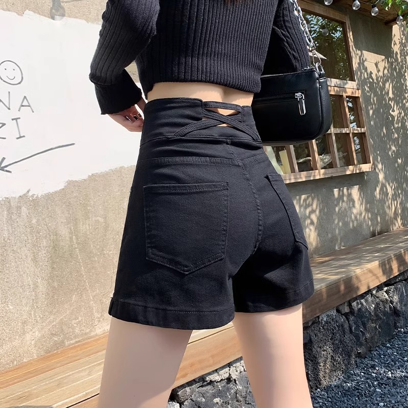 黑色牛仔短裤女夏薄款2025新款高腰宽松a字白色爆款阔腿超短热裤