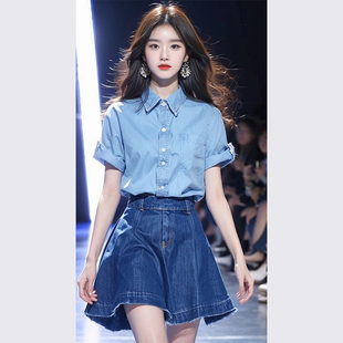 夏装 搭配一整套韩系小清新小个子牛仔连衣裙休闲套装 2024新款 女装