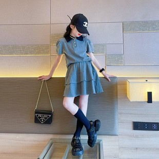 韩国女童套装 两件套 裙2024新款 大童甜美百褶裙高级感学院风Polo衫