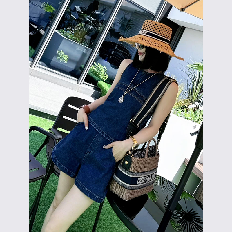 夏装搭配一整套时髦洋气时尚牛仔背心阔腿裤两件套装女装2024新款