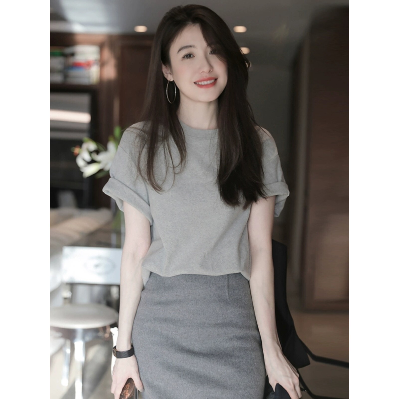 欧洲站女装夏季新款御姐轻熟风高级感短袖上衣半身裙职业两件套装