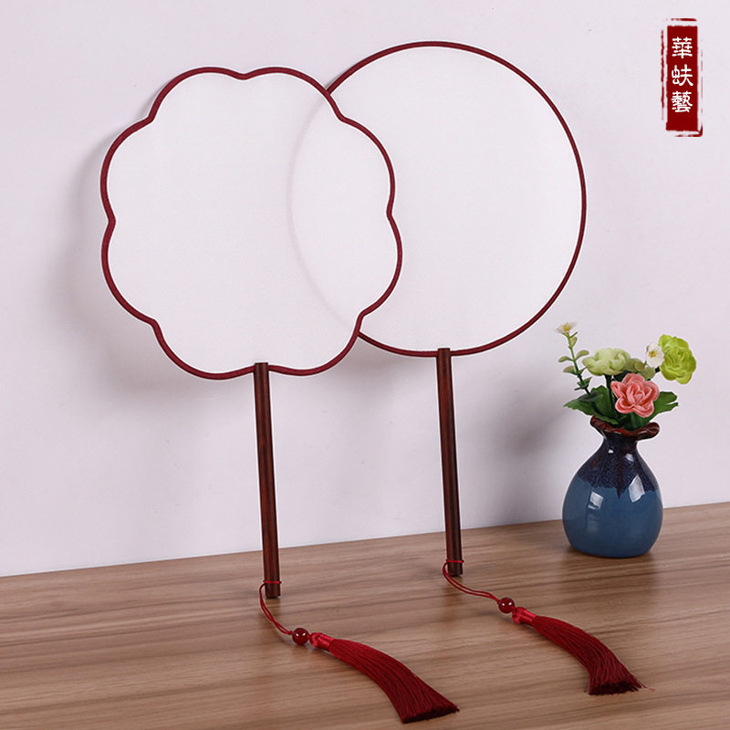 复古色熟绢工笔手绘画扇空白团扇真丝扇子国画古典圆形宫扇