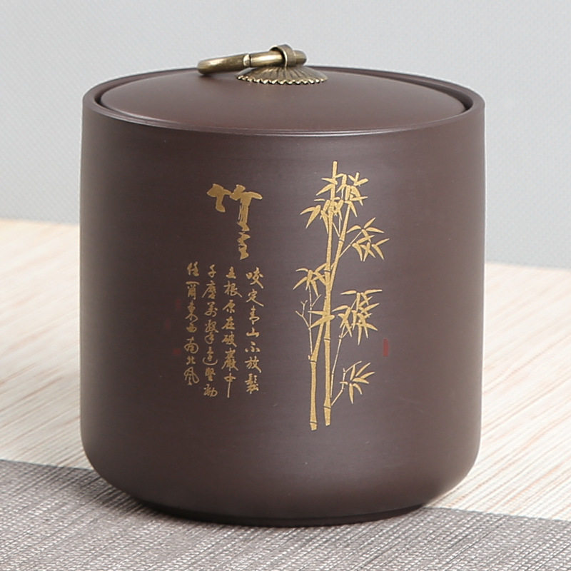 紫砂普洱茶储存缸茶桶茶饼大号一斤装茶灌带盖绿茶红茶茶叶罐