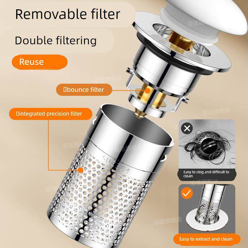 陶瓷洗手盆漏水塞子面盆弹跳芯下水器防臭按压式脸池洗脸盆配件
