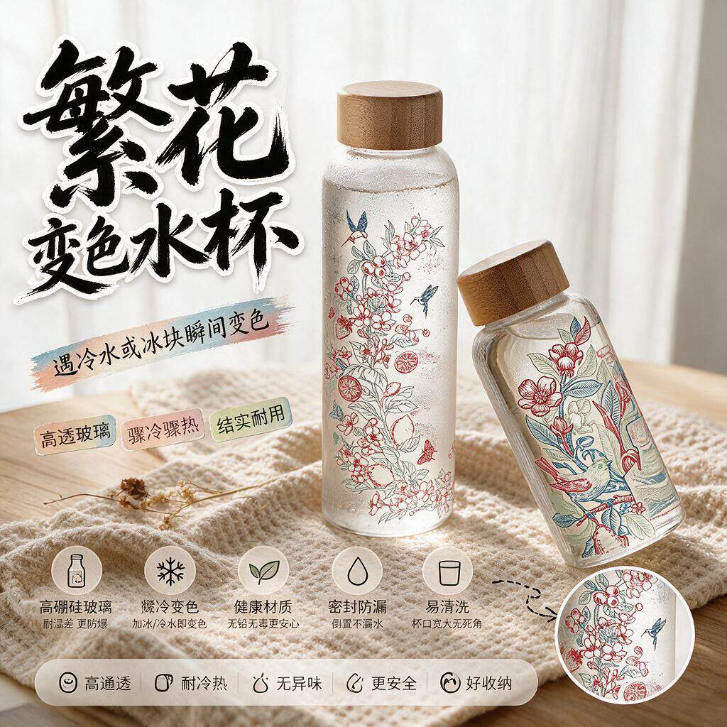 外带冷泡杯变色玻璃乐品乐茶550大容量高硼硅温变玻璃男女泡茶ins