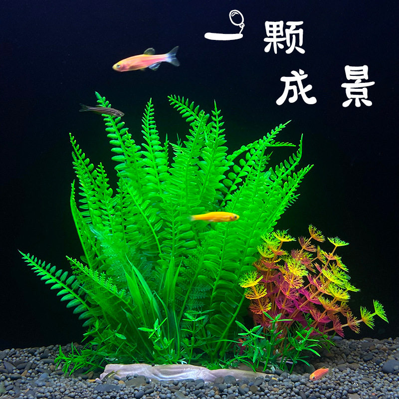 鱼缸水族箱假山塑料大小号防真迷你花草造景水草植物假装饰水草