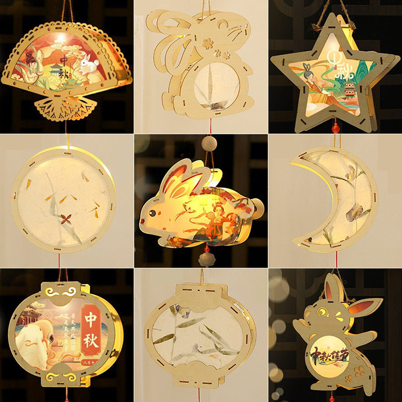 古风传统宫灯架子儿童diy手工木制灯笼架子材料包中秋节兔子灯架