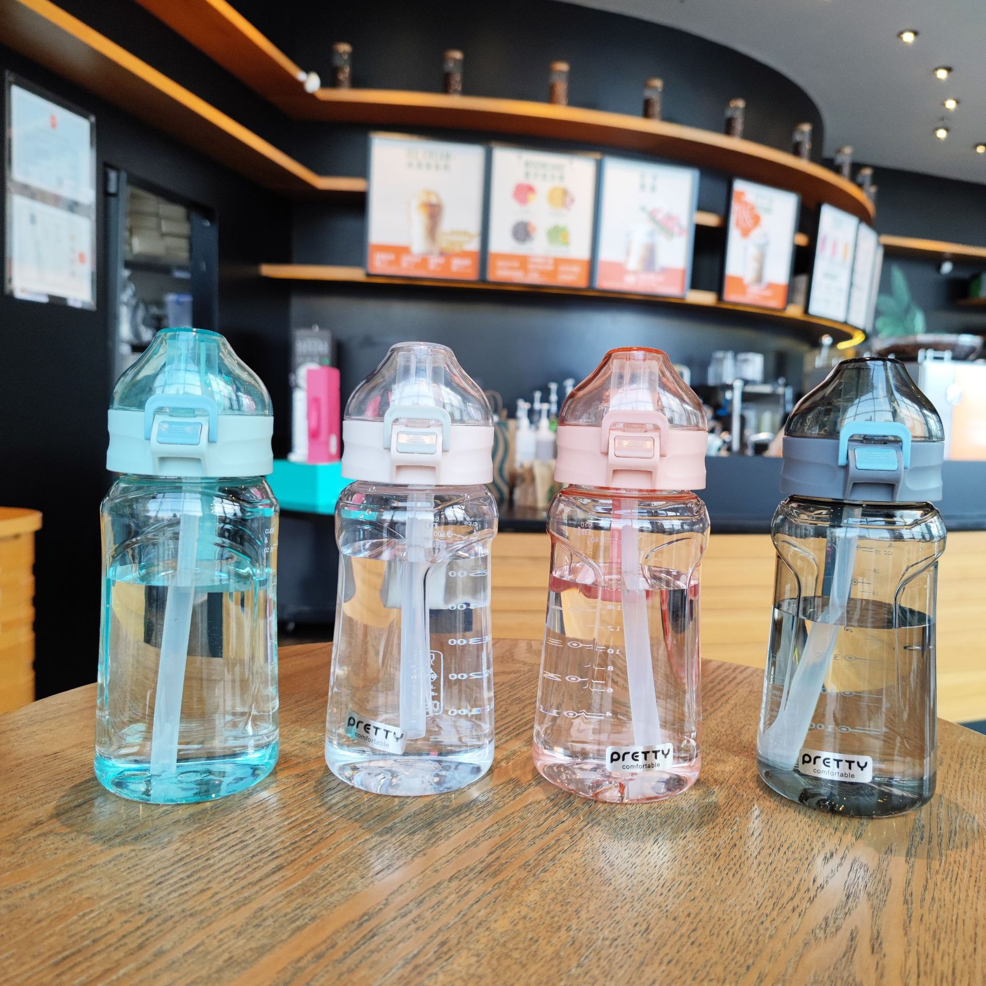 新款高颜值吸管杯大带刻度提绳夏季弹跳盖塑料杯成人女学生随手杯