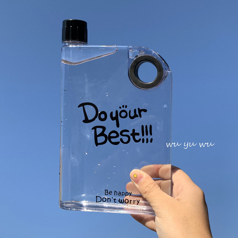 //塑料扁形书本水壶水杯容量透明大喝水简约形有耐热长方水瓶寝室