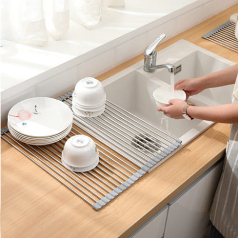收纳置物架碗碟洗碗池沥水篮沥水架碗架厨房水槽可折叠不锈钢水池
