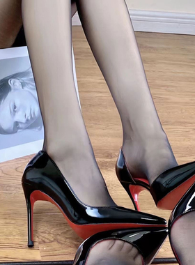 黑色红底漆皮浅口高跟鞋女26新款气质性感细跟尖头大码不累脚单鞋