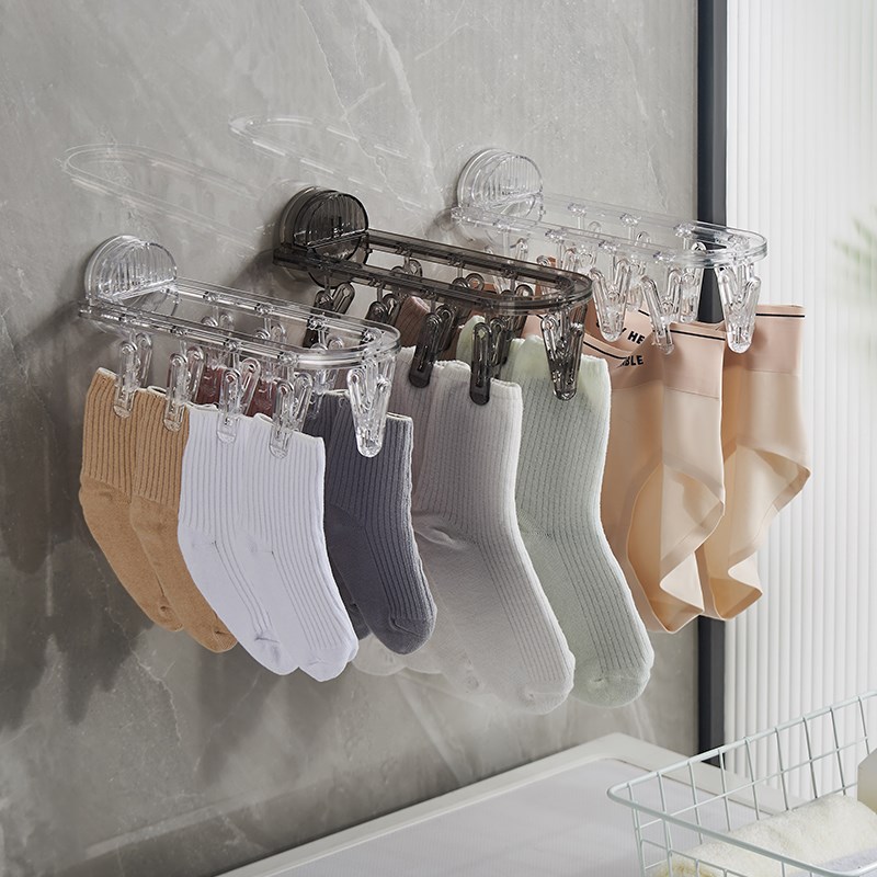 吸盘折叠衣架免打孔m家用晾晒衣架壁挂多功能室内阳台晒袜子神器